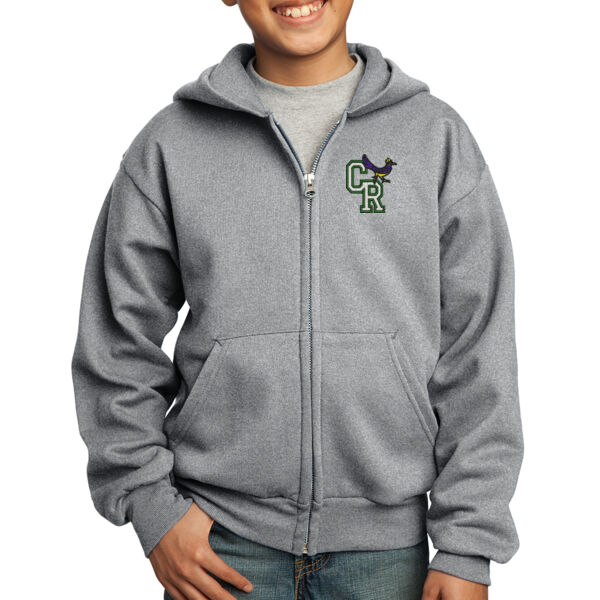 Port & Company® Youth Core Fleece Full-Zip Hooded Sweatshirt - Embroidered Logo Thumbnail